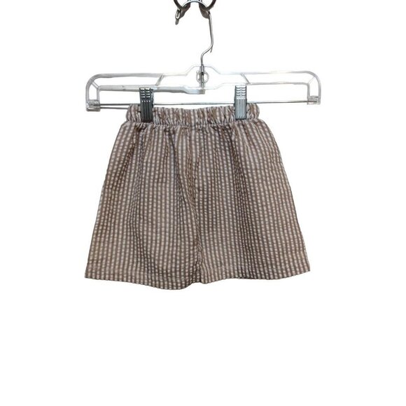 Smocking Dog Girl Striped Elastic Waist Short Size 3 Beige Cotton - Picture 2 of 4